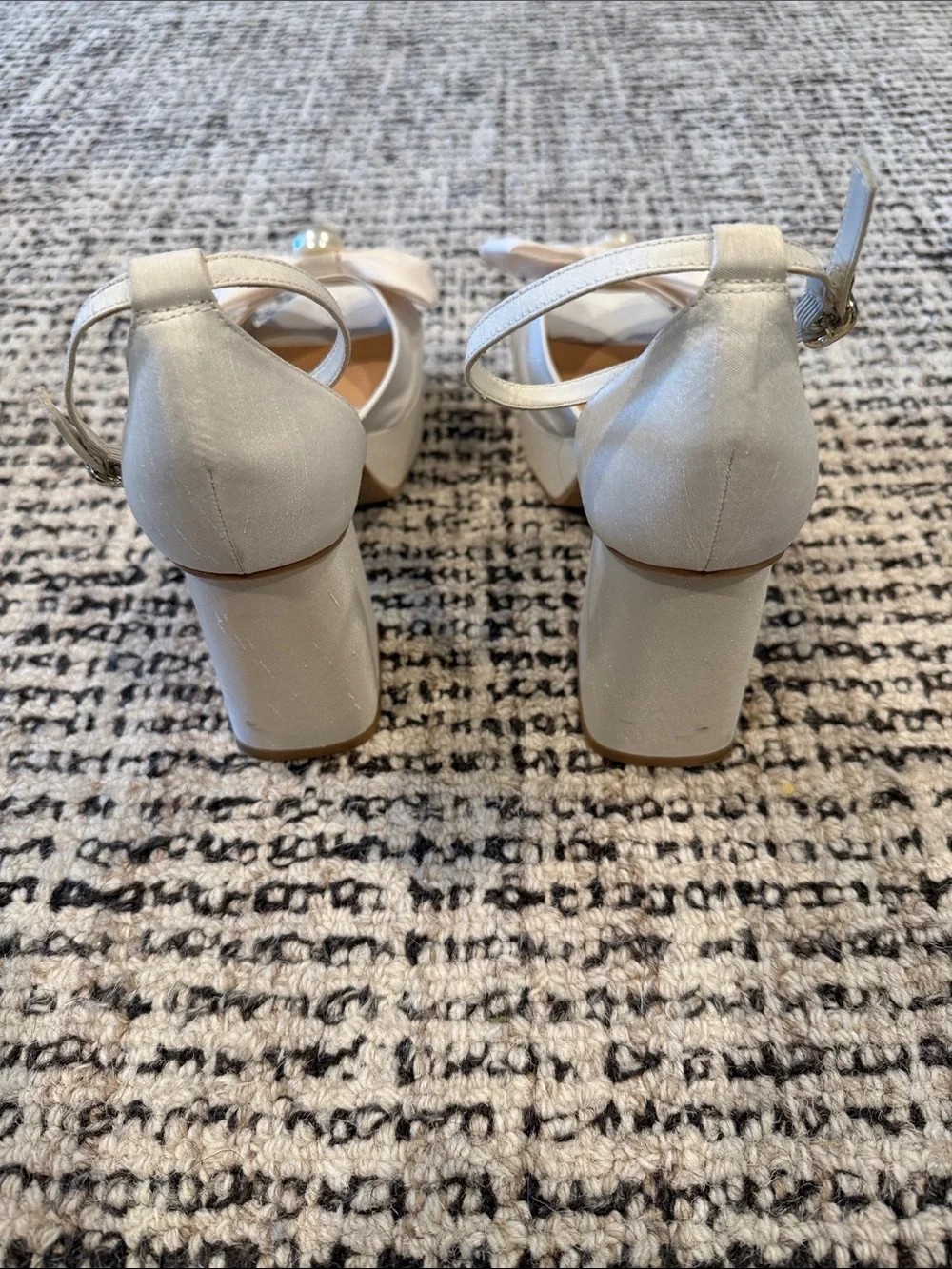 New Day Cream Bow Platform Sandals with Pearl Accent